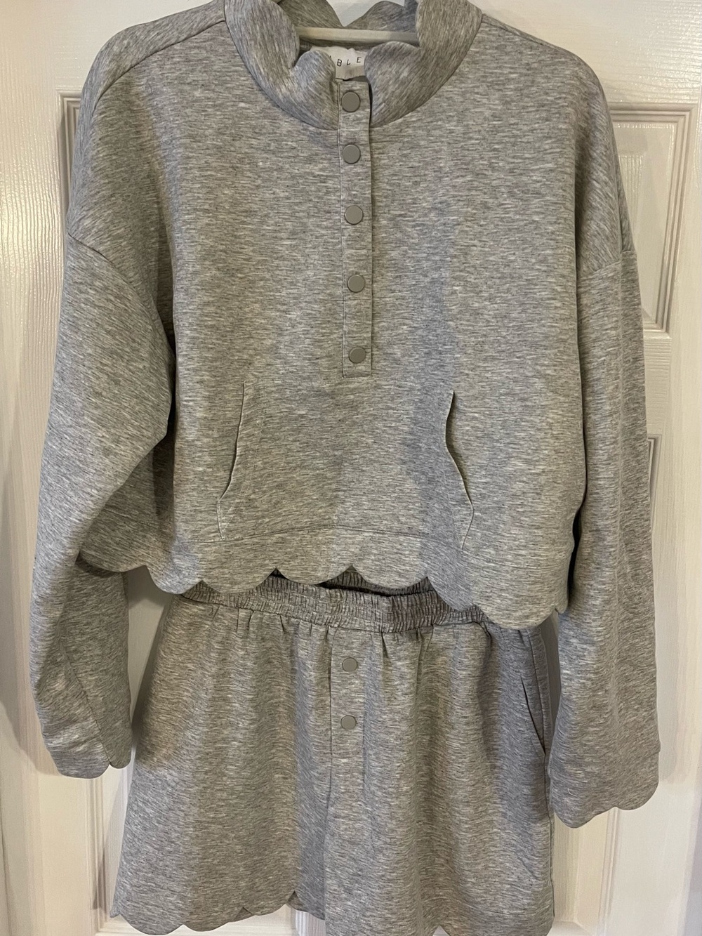 Mable Grey Scalloped Sweatshirt & Shorts Set Size L